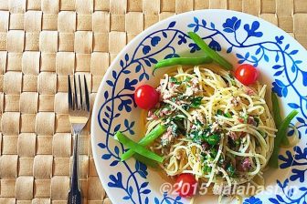 オリーブオイルで和える、コリアンダーと梅干しのパスタ まろやかな味わいが絶妙!