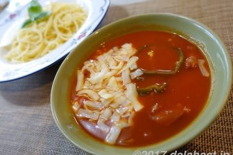【レシピ】 わが家の「つけナポリタン」 トマトと鶏ガラのダブルスープが美味い