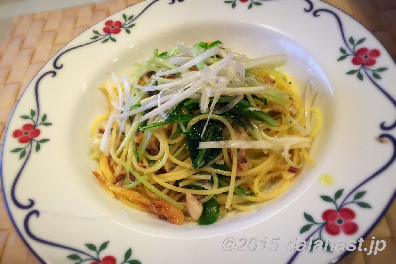 鯵と水菜のペペロンチーノ