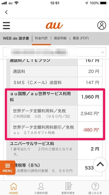 世界データ定額利用明細