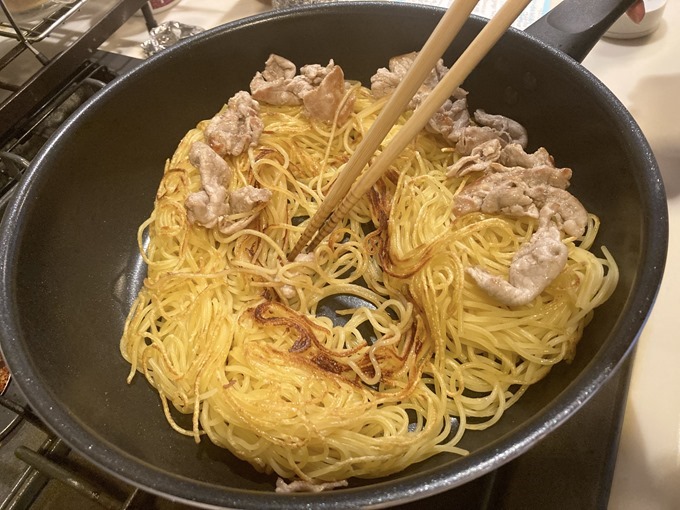 スパゲティで作る日田焼きそば